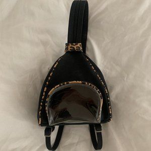 Vintage 90s/Y2K Mini Backpack Bag Leopard Black